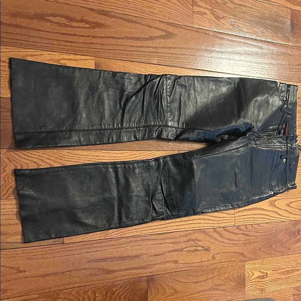 Sleek Black Leather Women's Flare Pants
